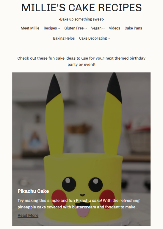 Cake Blog snapshot of a Pikachu cake